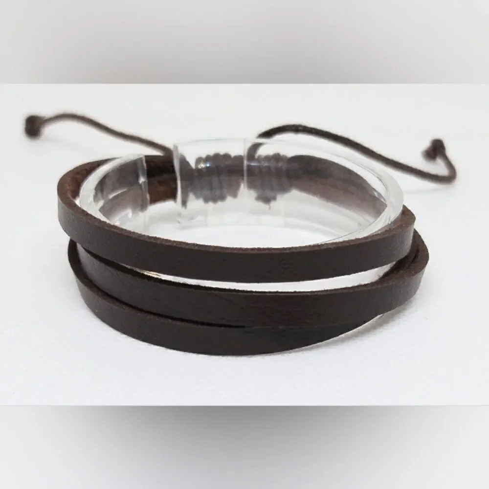 Men's bracelet leather layered brown new e18